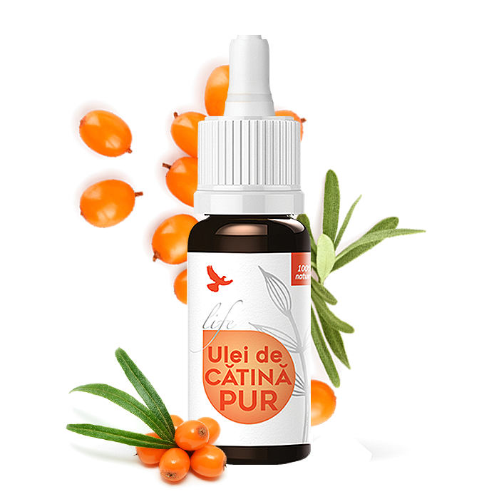 Ulei de cătină PUR în flacon de 10 ml - sursă naturală de vitamina A și E